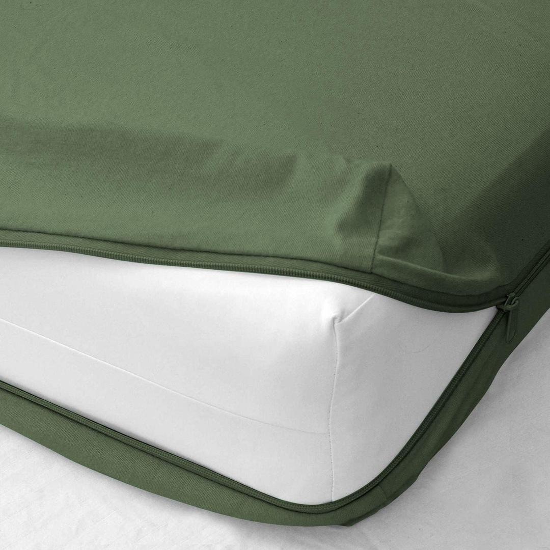 Queen Size Armless Futon Covers - 100% Egyptian Cotton 600 Thread-Count Futon Slipcovers - Zippered Couch Cover Sofa Bed Protector, Sleeper Sofa Cover, Machine Washable, Olive