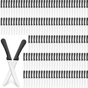 Zhehao 200 Pcs Steak Knives 8.39 Inches Stainless Steel Serrated Blade Steak Knives Set with Round Tip Plastic Handle for Restaurant Kitchen, 4.72 Inch Blade
