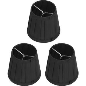 3Pcs Small Lamp Shade, E14 Clip on Pleated Fabric Barrel Lampshade for Table Chandelier Wall Floor Lamp, 3.3 inch Top x 4.7 inch Bottom x 4.3 inch Height (Black)