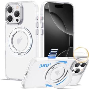XIQI Compatible with iPhone 16 Pro Max Case 6.9'' with Magnetic 360 Rotatable Ring Stand & AI Camera Control Button[Compatible with Mag-Safe] Translucent Matte Phone Cover for Men Wowen,White