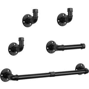 NearMoon 5-Pieces Industrial Pipe Bathroom Hardware Set, Include 18 Inch Towel Bar, Toilet Paper Holder and 3 Robe Hooks, Heavy Duty DIY Style Wall Mounted Rustic Decor Accessories Kit (Black)