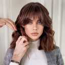 Brown Wig with Bangs Short Wavy Wigs for Women Brown with Highlight Curly Shoulder Length Bob Wig Synthetic fiber Wigs for Daily Party Use14 Inch