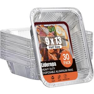 Half Size Aluminum Pans 9x13-30 Pack Aluminum Foil Pans, Heavy Duty Disposable Pans for Cooking, Storing, Prepping, and Freezing Food