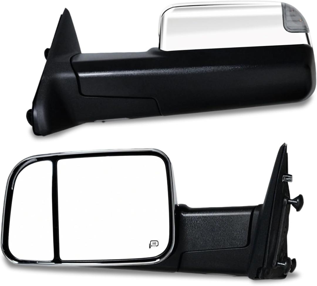 AERDM New towing mirror Chrome cap with Temperature sensor fit 2009-2015 Ram 1500, 2010-2015 Ram 2500 3500 Towing Mirrors w/Turn Signal, Puddle Lights