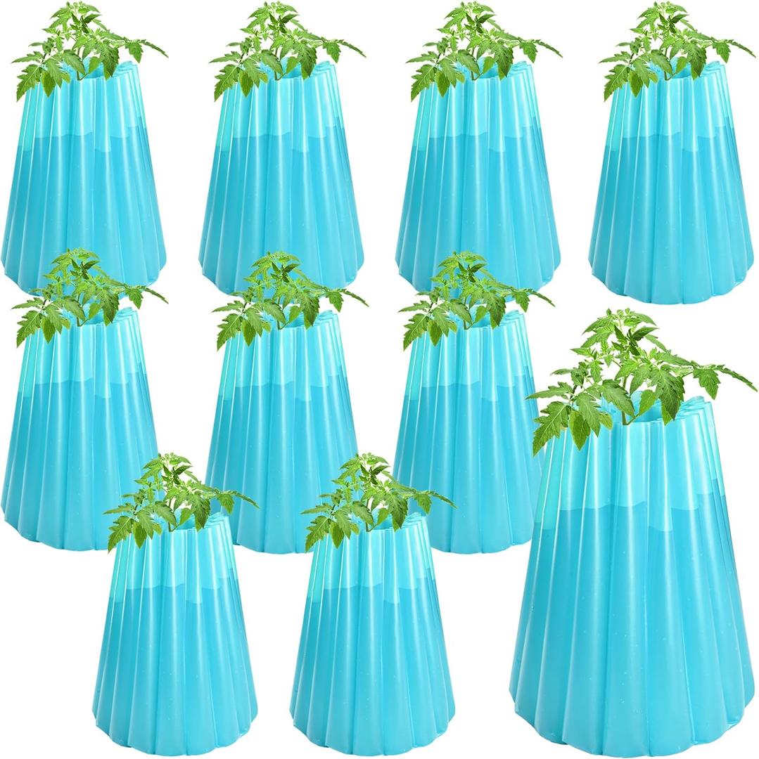 Adnee 10 Pack Water Filled Plant Protectors-19 x 17 Inch Reusable Wall of Water Plant Covers for Tomato Plants-Blue Early Season Insulating Plant Protective Cover for Outdoor Winter Freeze Protection