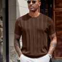 COOFANDY Mens T-Shirts Short Sleeve Knit Shirt Crew Neck Sweater Fashion Casual Textured Pullover Tees (Brown, XXXL)