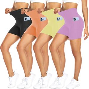 FULLSOFT 3 Pack Biker Shorts for Women with Pockets 5" High Waisted Tummy Control Workout Yoga Running Gym Tennis Shorts (XL)