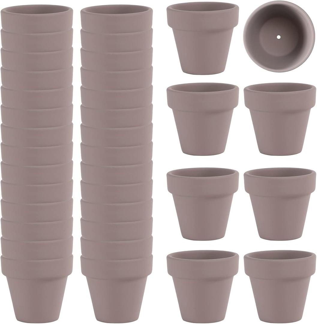 Small Mini Grey Clay Terracotta Pot Clay Ceramic Pottery Planter Cactus Flower Pots Succulent Nursery Pots- Great for Window Boxes, Cactus, Plants, Crafts, Wedding Favors, 35 pcs