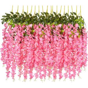 DearHouse 6 Pack Artificial Fake Wisteria Vine Ratta Hanging Garland Silk Flowers String Party Home Wedding Decor, 3.75 Feet/Piece,Pink