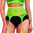 Rave Outfits For Women, Fishnet Bodysuit Glow Party Club, Dancer Stockings Fishnets Lingerie Sheer Jumpsuit Festival (Neon Green)