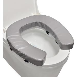 Soft Padded Toilet Seat Cushion with 2-Inch High-Density Foam & Waterproof PU Fabric, U-Shape Padded Toilet Cushion - Secure Hook & Loop Tape, Fits Standard/Elongated Toilets (Grey) (Gray)