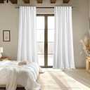 MIULEE White Linen Curtains 105 Inch Long 2 Panels for Bedroom Living Room, Soft Thick Linen Textured Back Tab Window Drapes Semi Sheer Light Filtering Rod Pocket Modern Farmhouse Decor