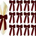 Bow Napkin Rings Set of 12 Luxury Soft Burgundy Velvet Napkin Holders, Elegant Bow Design for Christmas Holiday Dinner Wedding Party Table Decor