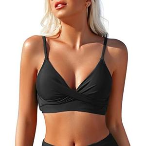 Limeeke Women's Twist Front Bikini Top V Neck Padded Swimsuit Top Adjustable Spaghetti Straps Bathing Suit Tops, XXL