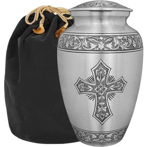 Trupoint Memorials Cremation Urns for Human Ashes, Religious Decorative Burial Urn for Adult Men and Women, Large Silver Cross
