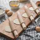 Small Rolling Pins For Baking 4Pcs Wooden Embossed Rolling Pin Set with Print Kitchen Handmade DIY Mini Dough Roller Supplies for Pottery Classroom Play Art Crafting SEAYOXIN