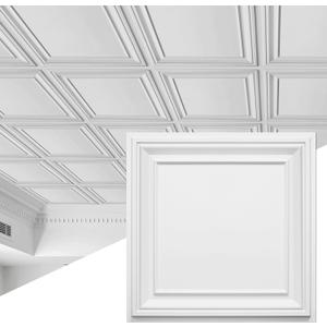 STICKGOO Drop Ceiling Tiles 24x24 PVC Glue Up Ceiling Panel to Prevent Breakage Pack of 12 Tiles Cover 48 Sq. Ft, White