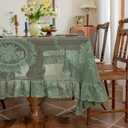Lace Tablecloth 60 x 102 Inch with Boho Embroidered Floral Design, Vintage Rustic Embroidered Table Cover for Weddings, Parties, Home Decor, and Outdoor Fall Event (Green)