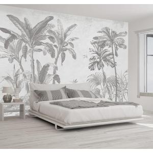 Gray Jungle Landscape Wallpaper Mural Tropical Banana Leaf Wall Mural (Not Peel and Stick) (106" x 70", Art Wall-74)