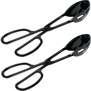 2 Pieces Buffet Salad Tongs for Kitchen Serving and Cooking, Stainless Steel Food Scissor Tongs, Catering Utensil for Bread Cake Bake Steak Barbecue (Black)