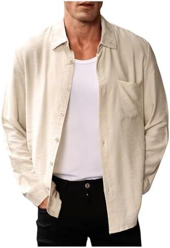 Verdusa Men's Casual Button Down Shirts Vacation Long Sleeve Collared Tops Beige Medium