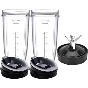 2 Packs Ninja Blender Cups & 7 Fins Ninja Blender Blade Replacement Compatible with Ninja Blender BN401 BN751 BN801 BL642 BL480-30 BL490-30 BL640 CT680 CT640C CT641 NN100 NN210 NN102 BL2012