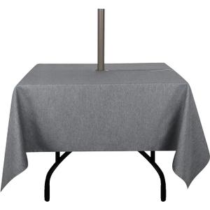 Outdoor Tablecloth Wrinkle-Free Stain Resistant Waterproof Polyester Fabric Table Cover with Zipper Umbrella Hole for Picnic/Party/Dinner/Patio Garden(6060inch Square,Zippered,Grey)