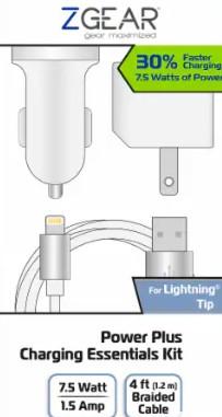 ZGear Power Plus Charging Essentials 3 Pc Kit 7.5Watt 4Ft