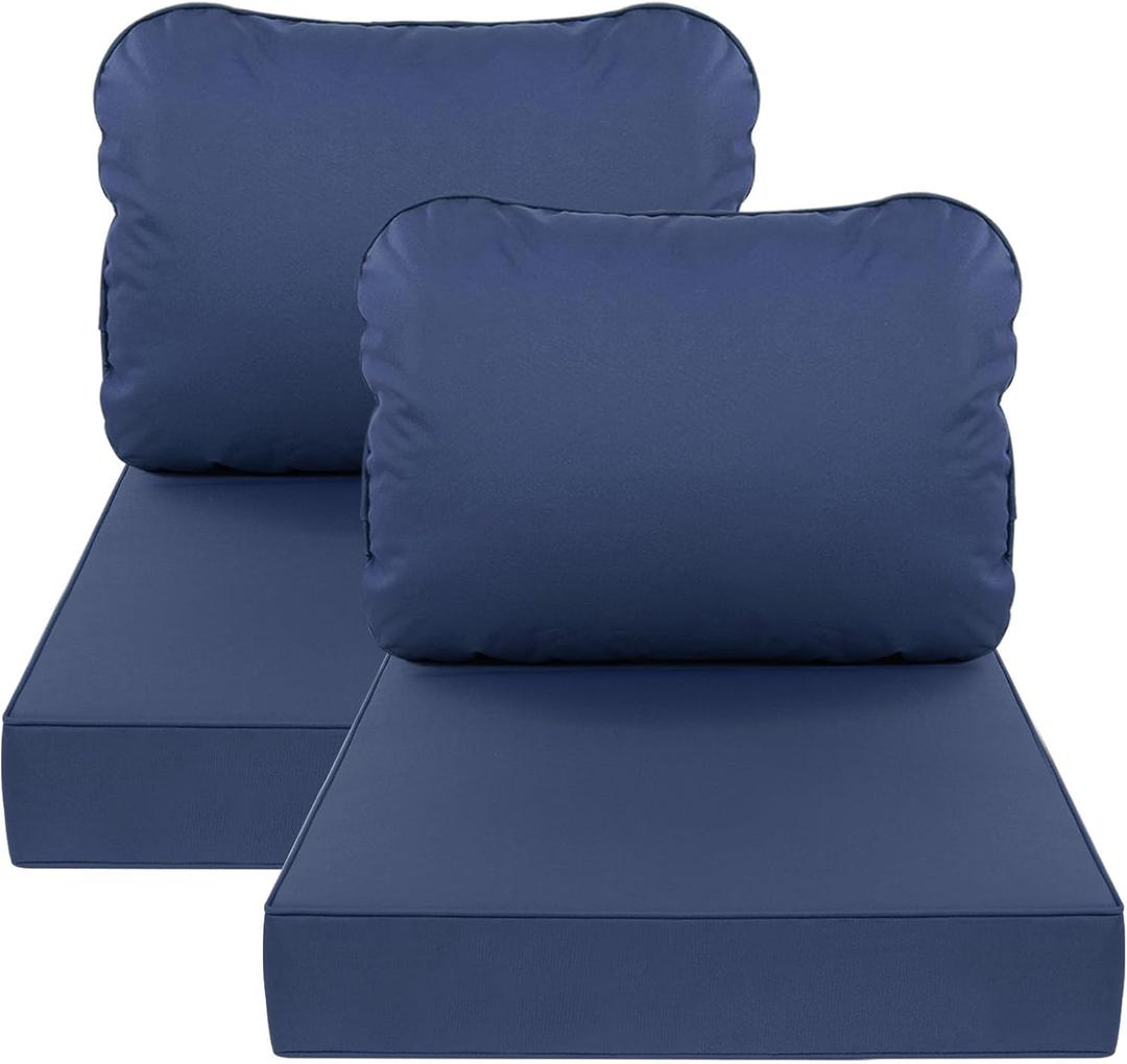 AAAAAcessories Outdoor Deep Seat Cushions, Waterproof, Fade-Resistant Patio Furniture Replacement Cushions, 24" x 24" x 5", Set of 2, Navy Blue (24x24-19'' Mid Back-2 Count)