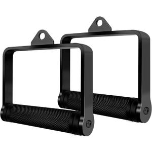 D Handle Cable Attachment for Weight Workout, Heavy Duty Steel with Non-Slip Rubber Grip (Black)