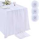 White Gauze Table Runner Tulle Fabric 10ft 120 Inch Seasonal Sheer Kitchen Dining Centerpieces Wedding Birthday Holiday Baby Shower Table Decor for Home Party, 3PCS