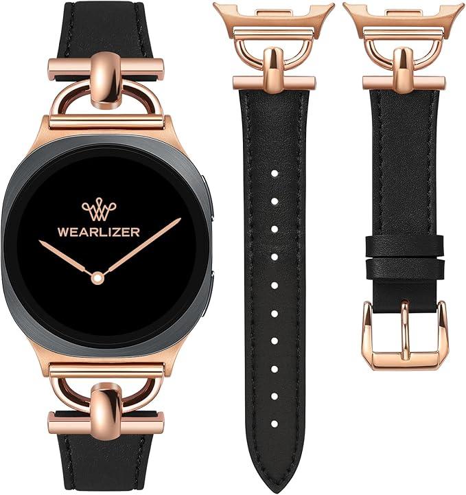 Wearlizer Leather Bands Compatible with Samsung Galaxy Watch 8 Band 40mm 44mm/Watch 8 Classic 46mm, Dressy Designer Slim Leather Strap Wristband Accessories with D-Shape Metal Buckle for Women