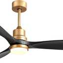 52" Modern Black and Gold Ceiling Fan with Lights and Remote, ETL Listed, 3 Downrods, 3 Wood Blade Gold Black Ceiling Fans, Reversible Quiet DC Motor, 3 Timer for Outdoor Patio Waterproof Bedroom