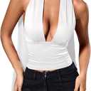 SOLY HUX Sexy Tops for Women Going Out Halter Scarf Crop Top Deep V Sleeveless Backless Vest Party Clubwear (Medium, Plain White)