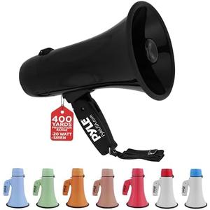Pyle 20W Megaphone Bullhorn - Portable, Automatic Siren & Adjustable Volume, Projection Range Up to 400 Square Yards, Aux Input, Talk, Siren, Music, Whistle, & Record, Shoulder Strap (Black)