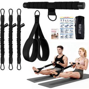 Multifunction Pedal Resistance Band with Handle, 3 Tube Adjustable 30/40/50LB Foot Pedal Puller Resistance Bands with Poster, Extended Length Tension Rope for Men Women Full Body Workout Home Gym (Black)