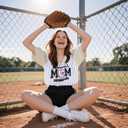 Baseball Mom Shirts for Women - Oversized V Neck Baseball Jersey Shirt Stripe Graphic Print Casual Tops Tees (Pink, L)