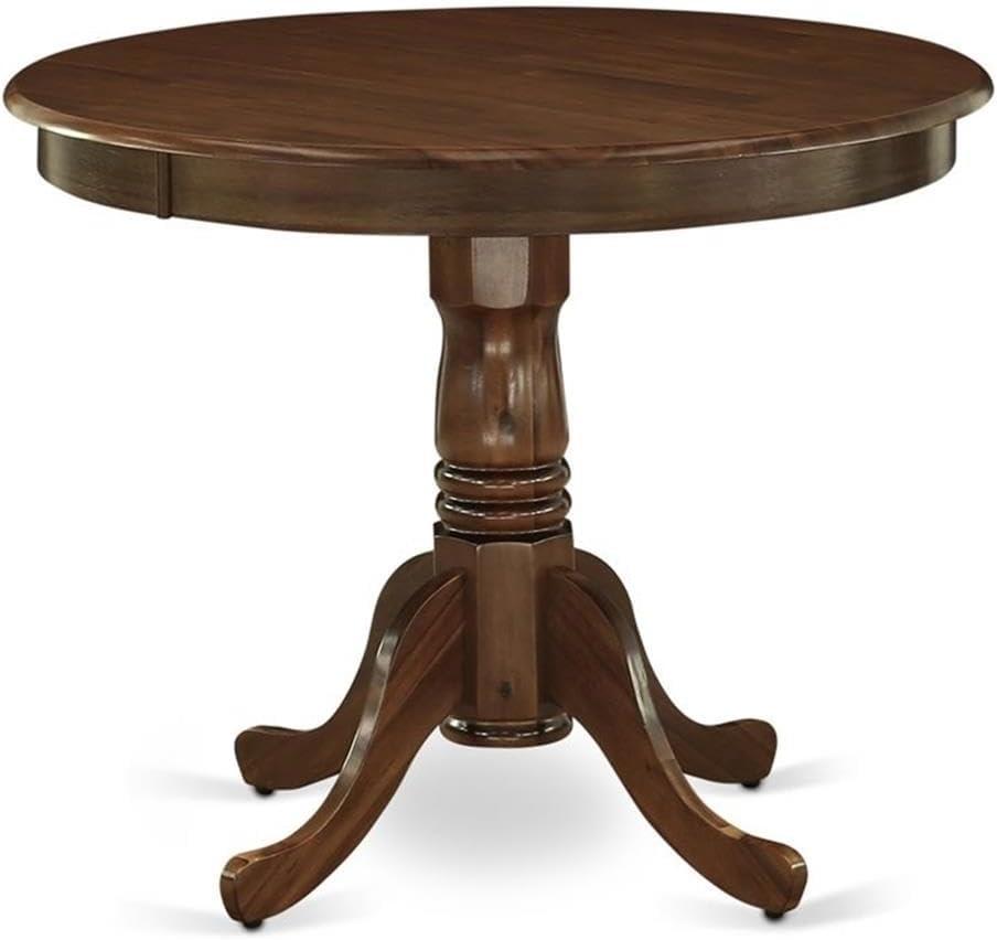 East West Furniture ANT-AWA-T Antique Modern Kitchen Table - a Round Dining Table Top with Pedestal Base, 36x36 Inch, Walnut
