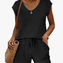 Ekouaer Womens Pajama Sets 2 Piece Lounge Sets Comfy Short Sleeve Tops and Shorts Cute Pjs Outfits, L, Black