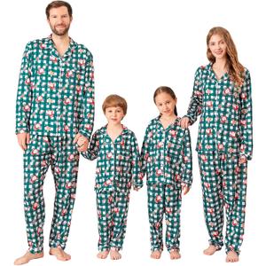 ANGELGGH Family Christmas PJs Matching Sets Long Sleeve Festival Party Pajamas Holiday Warm Sleepwear Couples Button Loungewear (Women, L, Green Canes Santa)