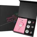 Premium Golf Gift Set: Embroidered Jacquard Checked Pattern Pink Golf Towel, 3 Golf Balls, and 2 Golf Ball Markers with Hat Clip, Ultimate Christmas Golf Gift for Men Women (Flamingo Box)