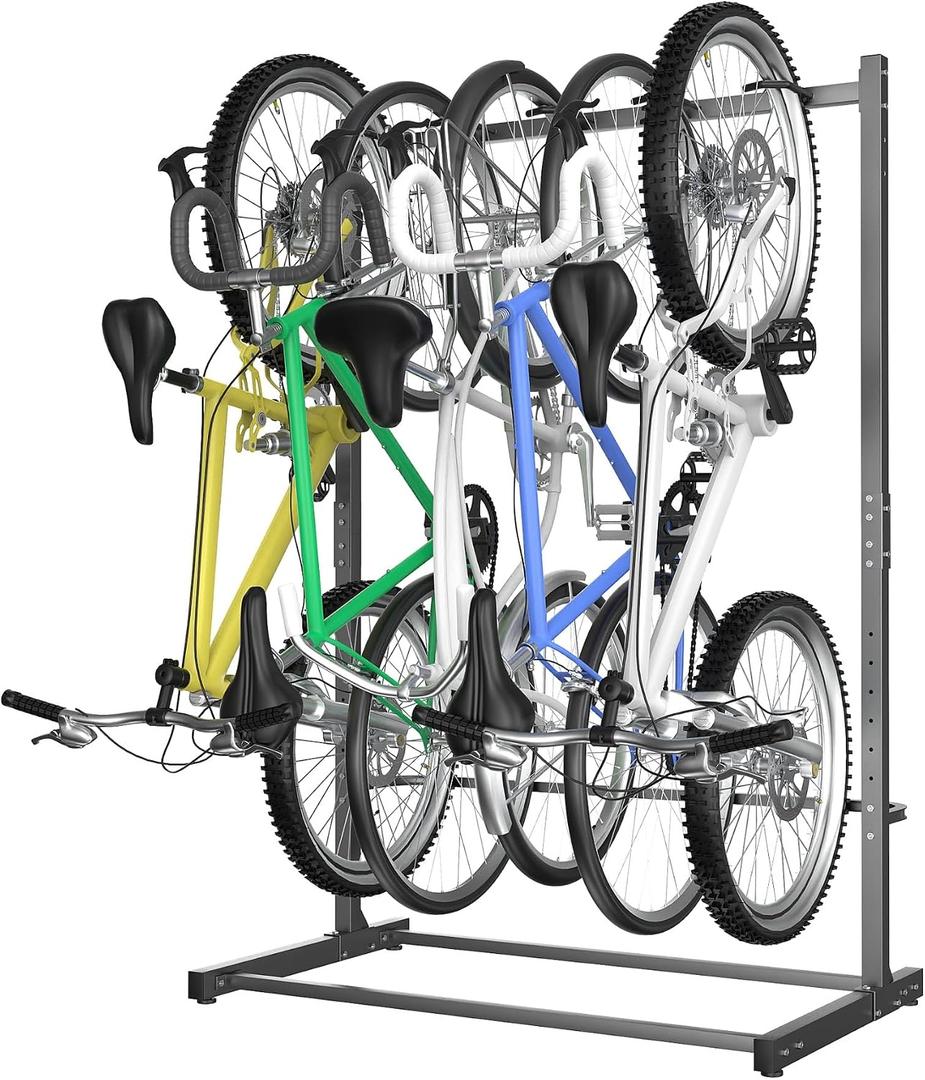 WALMANN Freestanding Bike Stand for Garage, 5 Bikes Vertical Bike Storage Stand Heavy Duty Bike Floor Stand, Holds Up to 70 lbs/Hook