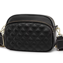 Leather Shoulder Bag Rhombus Pattern Messenger Bags Solid Female Satchel, Black