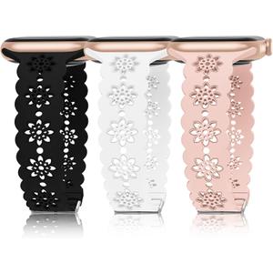 Floral Silicone Band Compatible with Apple Watch Bands 38mm 40mm 42mm 44mm 41mm 45mm 49mm Women Men, Design Wristbands Soft Breathable Watch Bands for iWatch Ultra/2/3 SE/3 Series 11/10/9/8/7/6/5/4/3/2/1