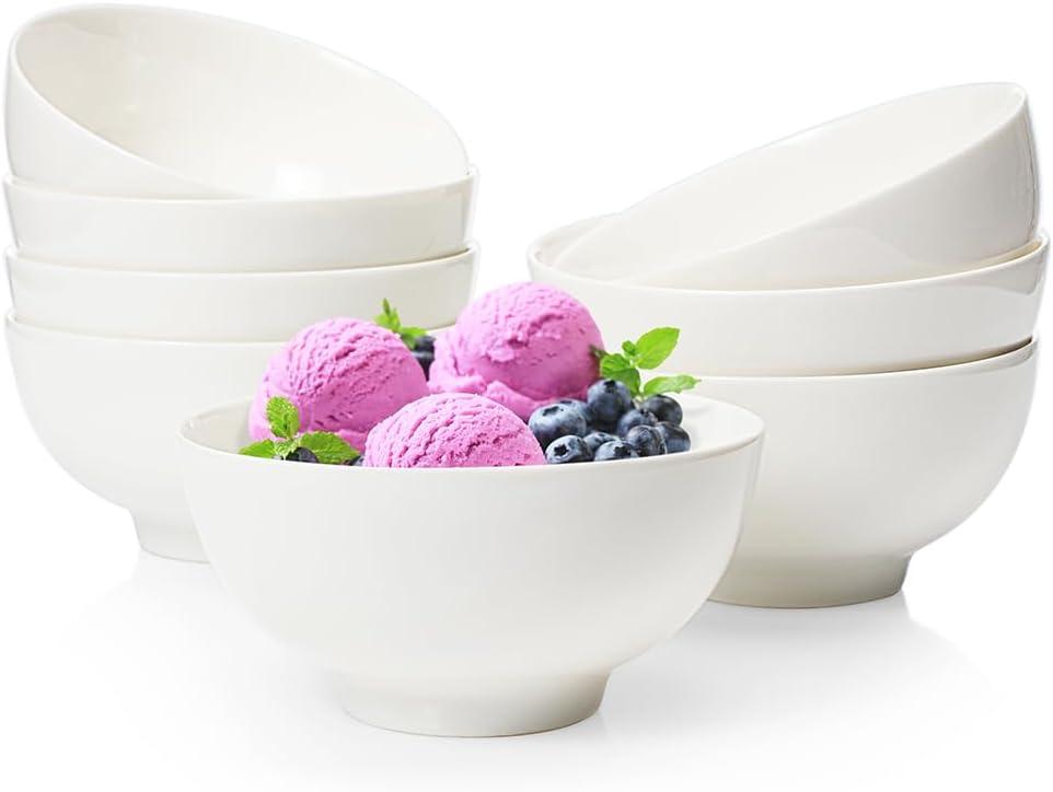 AISBUGUR Dessert Bowls Set of 8,10 OZ Ceramic Small Bowls for Kitchen,4.5 "White Ice Cream Bowls for Side Dishes,Rice,Cereal,Snack, Oatmeal,Fruit, Soup,Cereal Bowls for Dishwasher & Microwave Safe