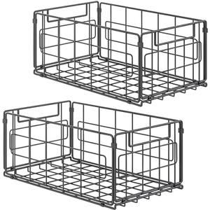 JMYDecor 2 Pack Wire Baskets for Pantry Kitchen Organization,13.8inch Large Foldable Snack Storage Organizer Cabinets Freezer, Office,Bathroom,Closets Metal Basket Bin with Handle, 35x21.5x16 cm