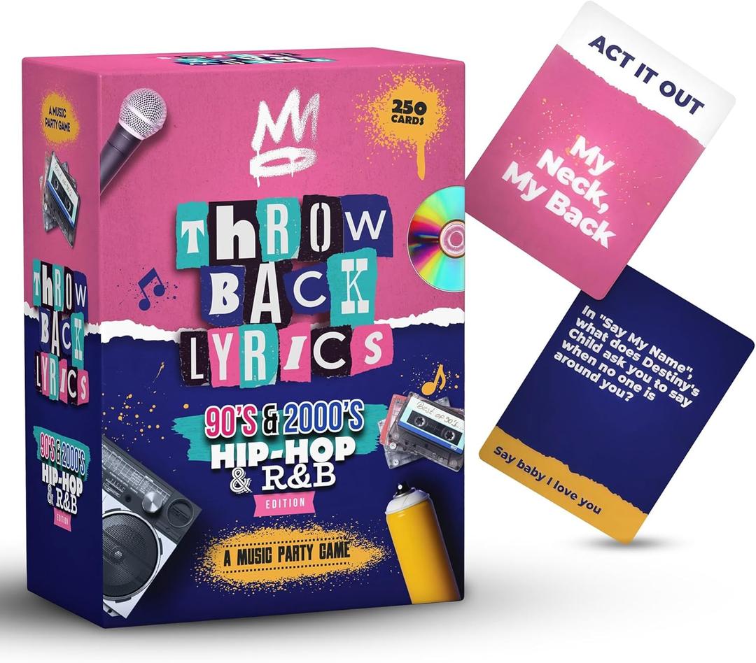 90s & 2000s Hip-Hop & R&B Finish The Lyrics Game & Charades | 250 Cards Includes Stickers & Playlist | Adult Party Game for Hilarious Paries, Birthdays, Date Night & Gifts