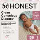 The Honest Company Clean Conscious Diapers for Sensitive Skin | Hypoallergenic, Fragrance Free | Girl Prints | Super Club Box, Size 1 (8-14 lbs), 136 Count