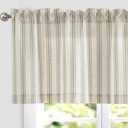Jinchan Striped Valance Farmhouse Window Treatment Linen- Polyester Textured Drapes for Small Windows Kitchen Living Room RV Vintage Light Filtering Valance 16 Inch Rod Pocket 1 Panel Green on Beige