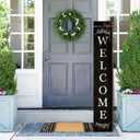 Welcome Porch Sign Decor Wooden Hanging Sign Door Porch Standing Decorative Signs Plaques for Front Door Farmhouse Outdoor Indoor Welcome Sign 47.2"Hblack